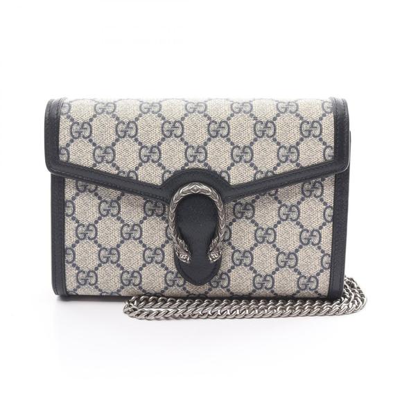 Gucci Dionysus GG Supreme Shoulder Bag Canvas Leather Beige Navy Blue - Picture 1 of 5